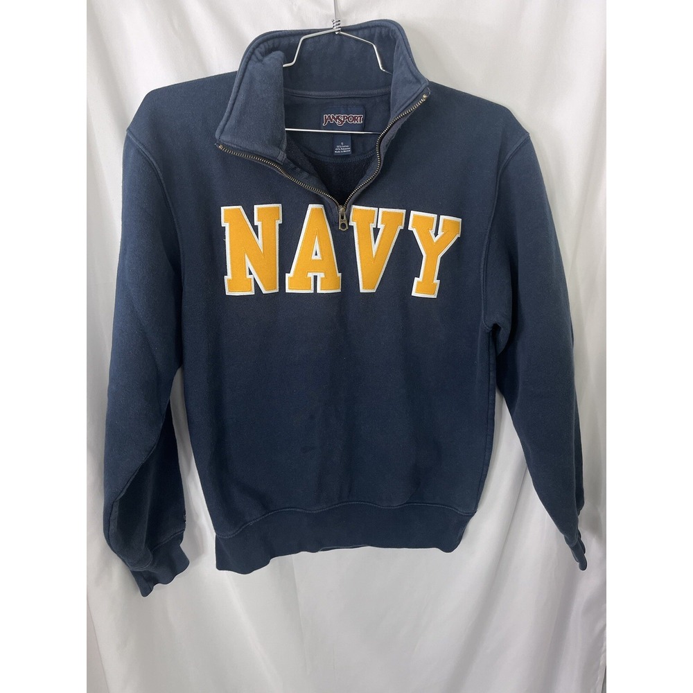 Jansport Navy In Gold Letters Blue Crewneck Sweatshirt Mens Size Small Fleece‎ - Picture 10 of 10